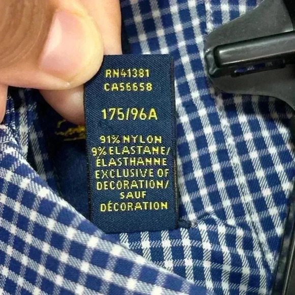 Polo Ralph Lauren Shirt Mens Medium Blue Plaid Check Long Sleeve Stretch Nylon - Picture 9 of 12